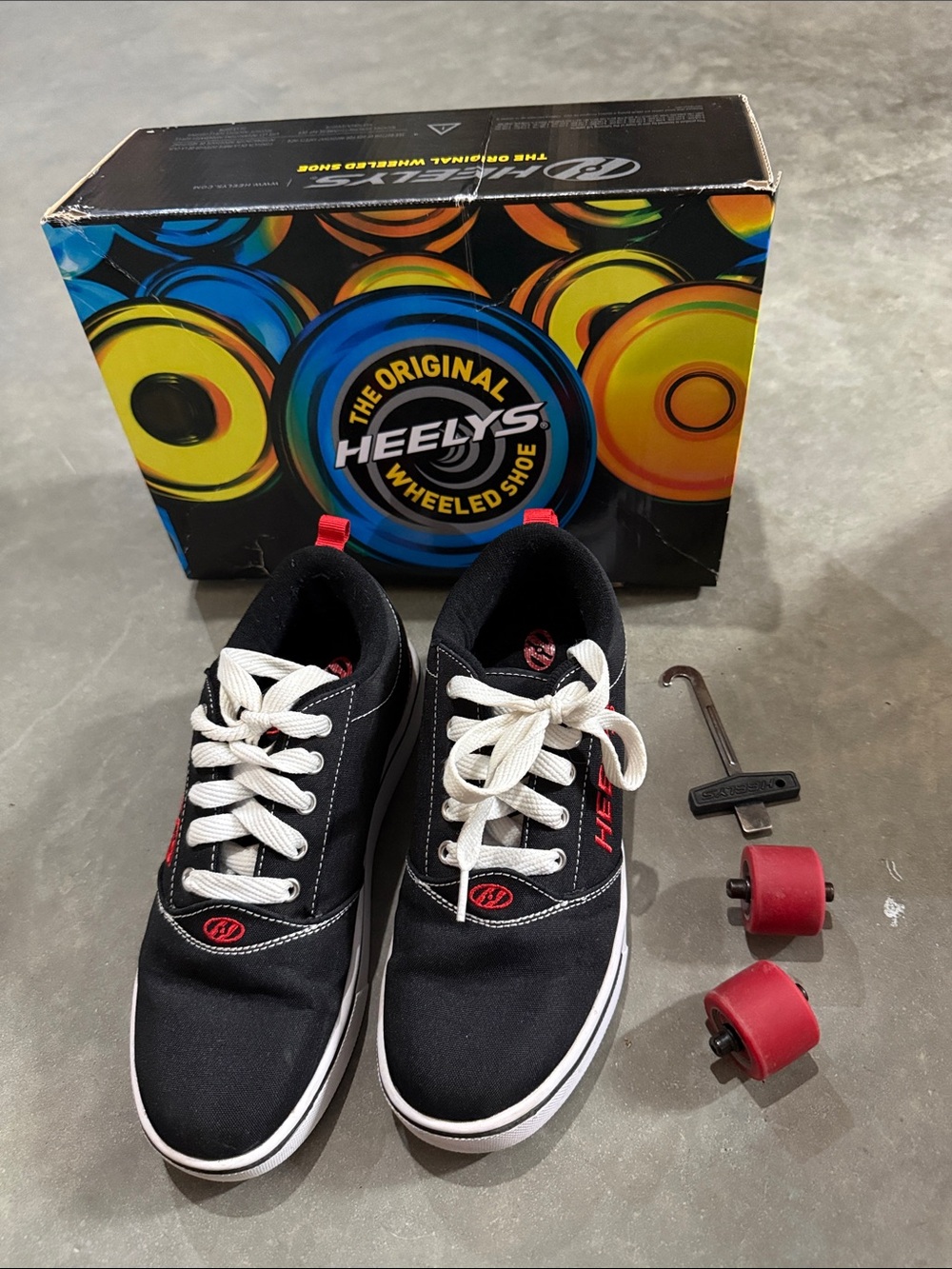 Heelys Kids Black Sneakers with White Laces and Red Accents